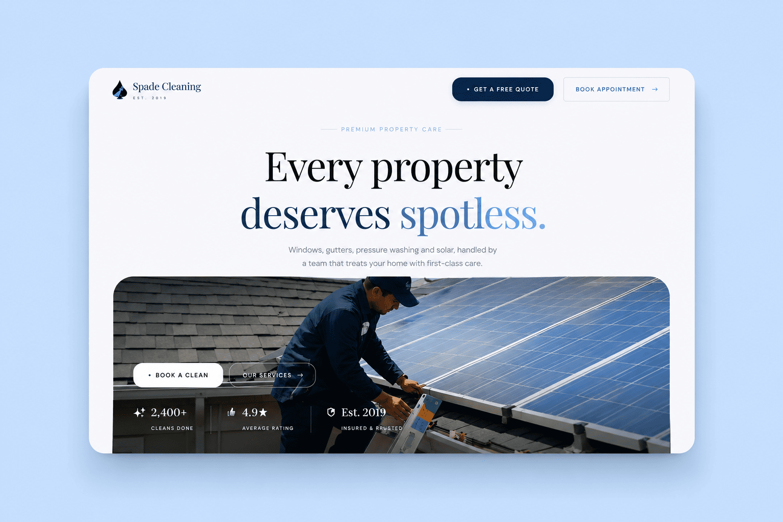 Spade Cleaning LLC website design for cleaning services