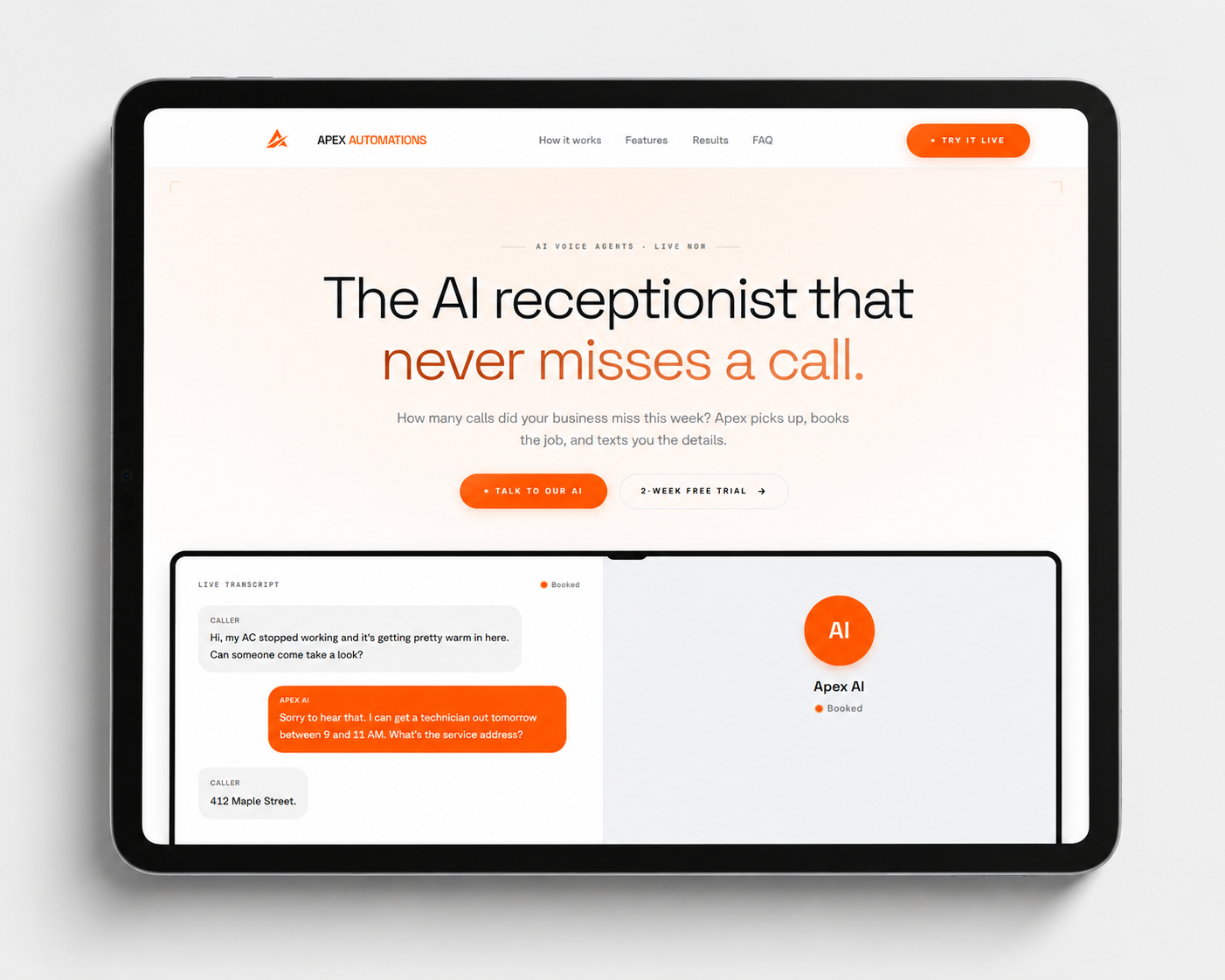 Apex AI website design for ai automation